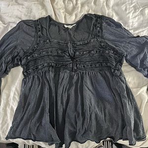 Dark grey embroidered babydoll top. *make me an offer*